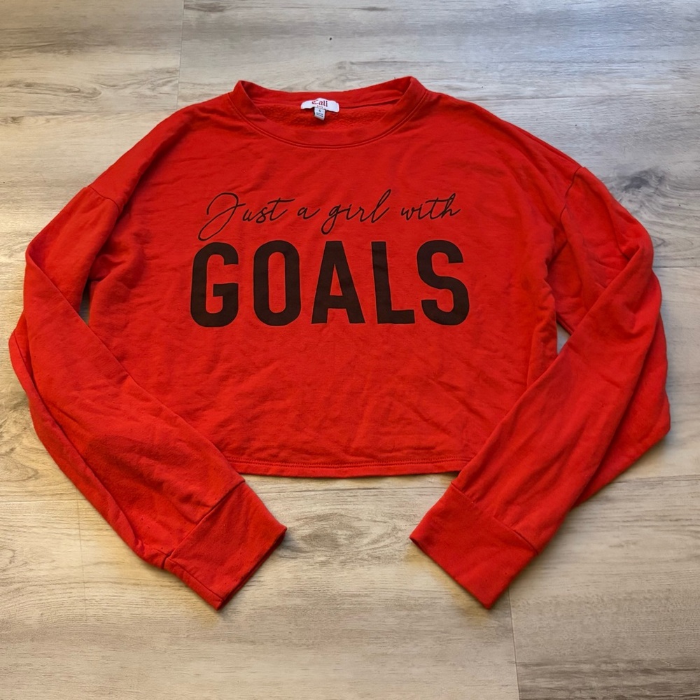 Red Cali Baby Pullover Crewneck Cropped Sweatshirt Just a girl with Goals Small